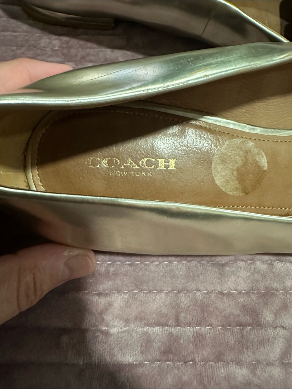 Coach Metallic Leather Flats Walsh Model Pointed Toe SZ 11 B Slip-On Loafer - Picture 2 of 10